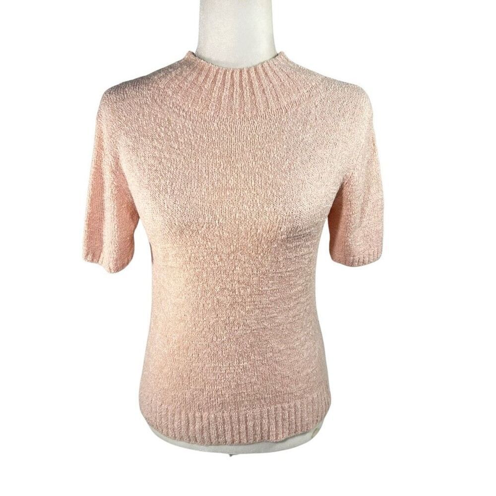 Lanvin Women's Sz 6-8 Pink High Neck Boucle Knit Short Sleeve Sweater Top Size 3